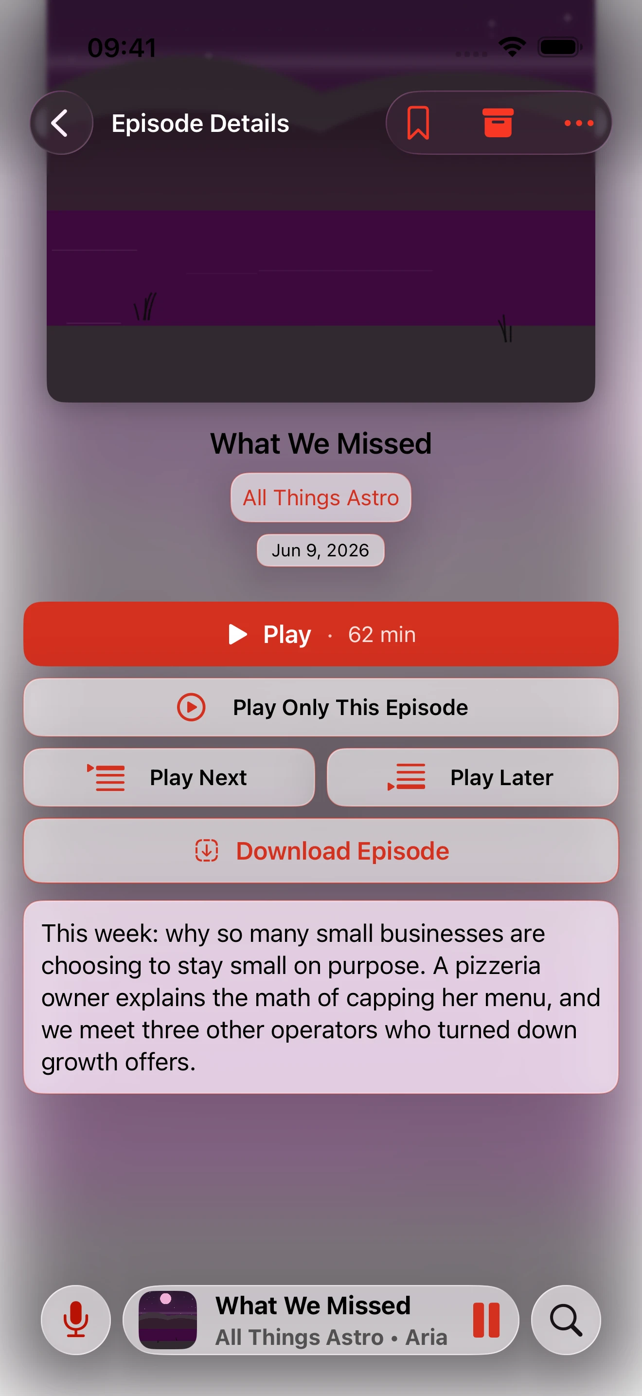 GilloCast podcast Now Playing view